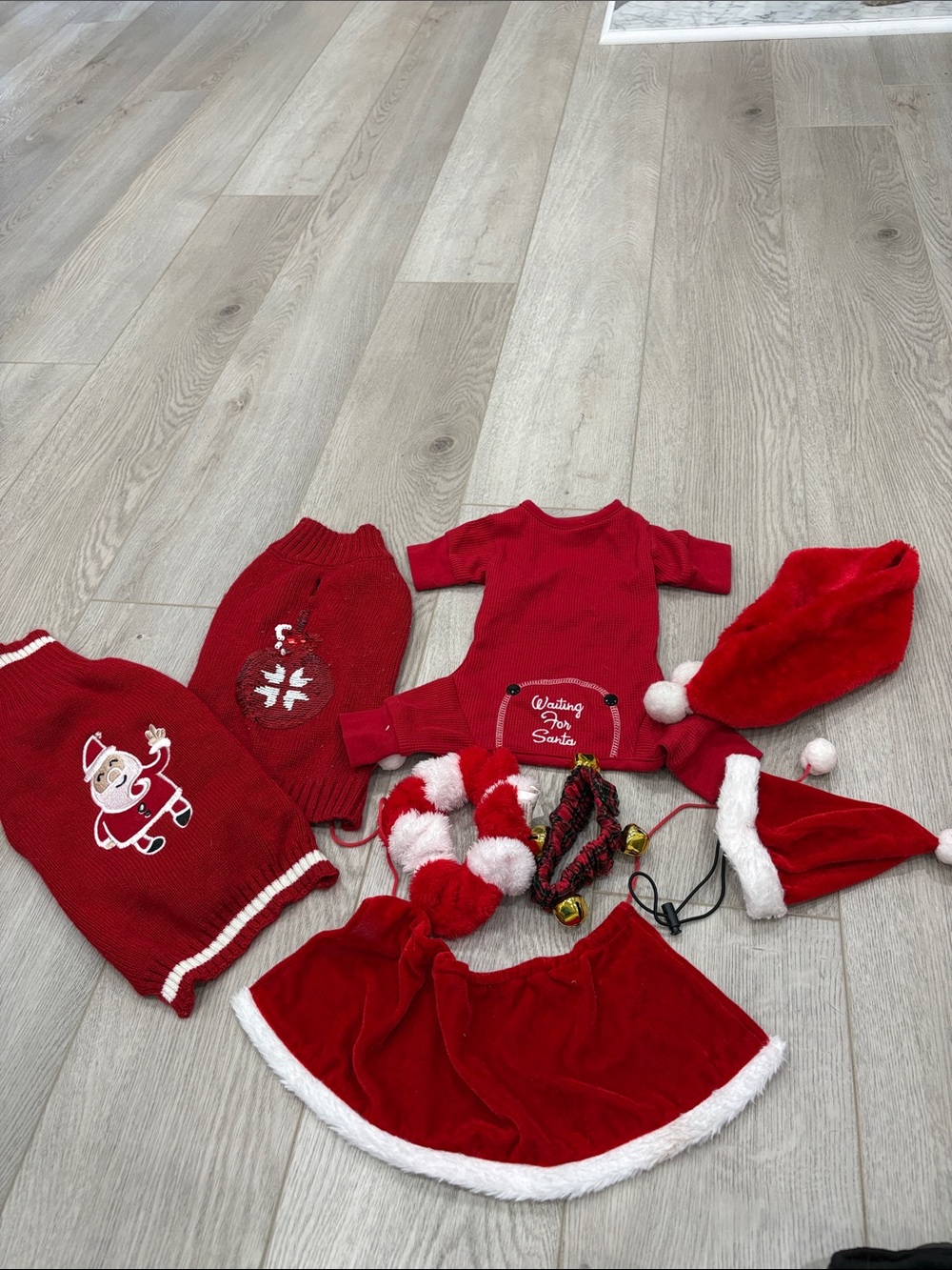 Small dog Christmas Outfit Set - Red Santa Romper sweater size S lot